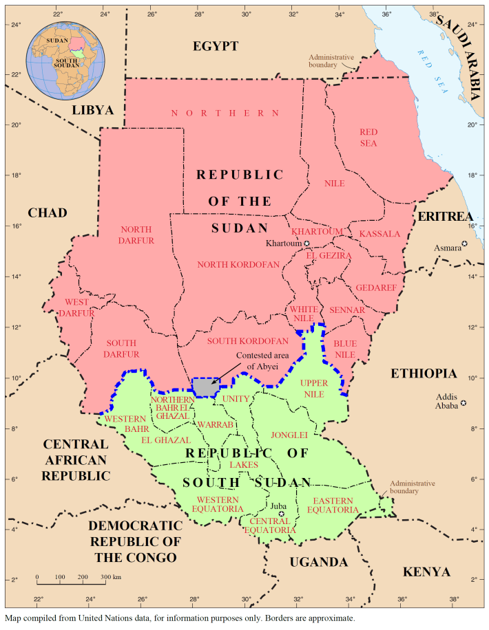 North Sudan, South Sudan and the region of Darfur, where the genocide occurred